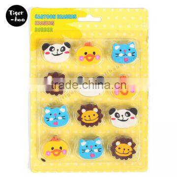 High Quality Cheap Custom 12 pk Cartoon Animal Eraser