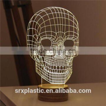 New Home Decor gift skull 3d led night on table ,light base crystal led glass 3d laser China supplier for home Decoration