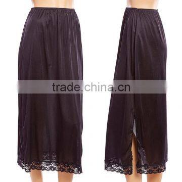 Side Slit Lace-Trim Half-Slip Skirt Long