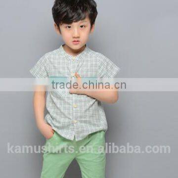 Aliabba Wholesale Fashion Boy Shirts Band Collar Short Sleeve Checks Shirts for Children photo-4