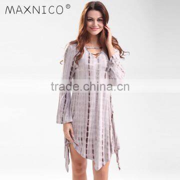 Maxnegio bell sleeve tie dye retro loose dress for ladies