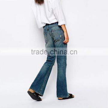 Fashion Fancy Ripped Flared Trousers Bell-bottoms Female Jeans in Bulk photo-2