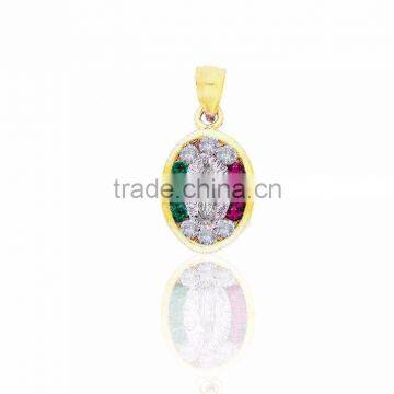 Two Tone Plated religious Mother Mary pendant with Gemstone