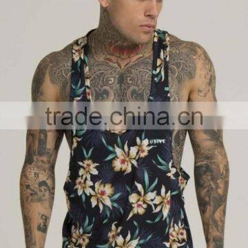 Fashion Design Floral Print Tank Top Mens Full Sublimation Print Tank Tops Longline Sublimated Tank Top