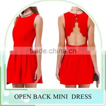 2016 Fashion Women Sexy Back-Open Short Dresses, Solid Ladies Summer Party Vestidoes Red Above Knee design Mini Dress