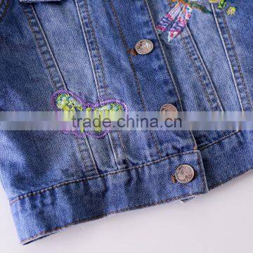 S60590B 2017 Girls Vest Turn Collar Children Clothes Embroidery Waistcoats Sleeveless Kids Jeans Jackets photo-5