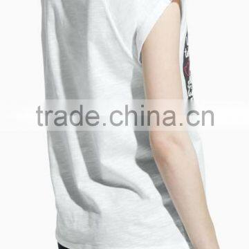 Sweet Teen Girls Heart Print Rolled-up Sleeves White Korean Fashion Cotton T Shirt photo-2