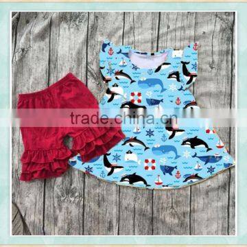 Children clothes girls the popular girl boutique outfit the latest design of Marine fish world style