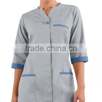 High Quality Female Color Contrasting 3/4 Sleeves House Keeping Tunic With One Button Closure photo-4