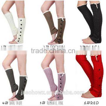 2014  wholesale hot sale open knit lace trim knitted leg warmer
