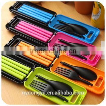 ABS portable chopstick spoon fork 3 piece set ableware/Lidg travel 3 piecer set wheat straw /f dining tableware