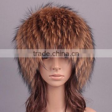 YR641 Good Quality Hand Make Genuine Raccoon Fox Fur Hat Winter Fur Cap