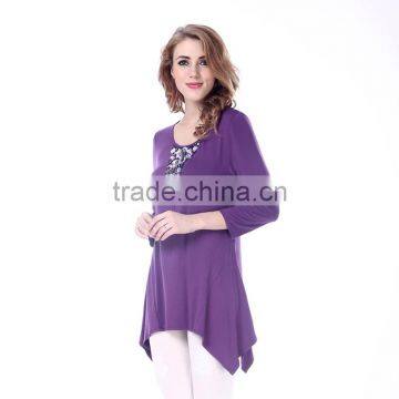 Wholesale famous new model round neck design of blouse with beadings