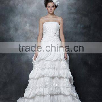 A-Line Straight Neck Strapless Ruffle Wedding Dress Bridal Gown AS28702 photo-3