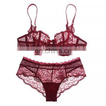 Women Embroidery Bra Hollow Out See Though Lace Bra and Panties Sets Sexy Lingerie Lace Underwear A B C D Cup