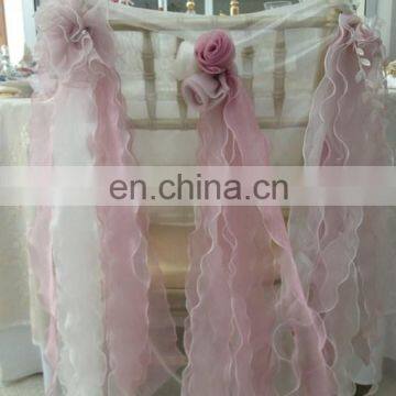 Fancy Wedding Party Ruffled Organza Blush Chair Sashes photo-2