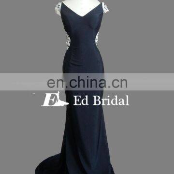 Custom Made V Neckline Cap Sleeve Beaded Black Teen Special Occasions Prom Dresses photo-3