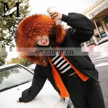 2016 Women Hooded Winter Military Raccoon Fur Hooded Bomber Jacket With Fur Lining