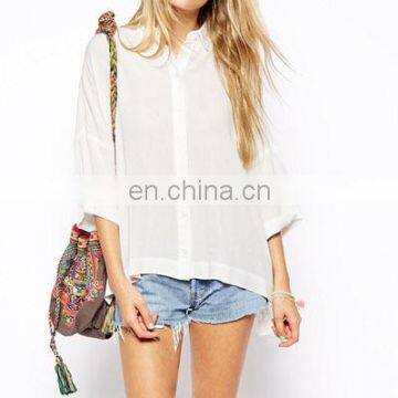 Woman chiffon oversize shirt blouse in long sleeves