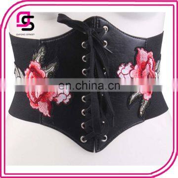 China factory wholesale embroidery rose waist cincher corset extra wide belt