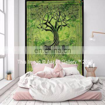 Green Color Hanging Tapestry Abstract Wall Hanging Art Deco Bed Spread Indian Twin Tapestries