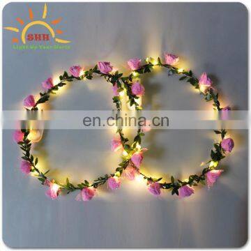 high quality led flower crown,colorful shinny led string lights flower headband