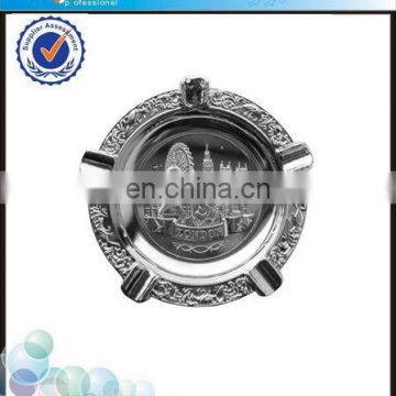 customized logo engraving travel collection home decoration antique silver souvenir metal ashtray stand