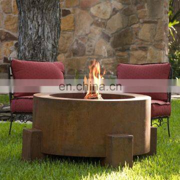 30" Round Cor-Ten Steel Glass Media/Lava Rock Firepit with Propane Gas Fire Ring