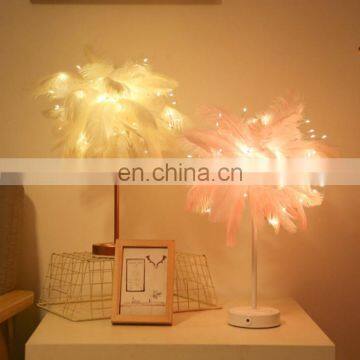 Modern Design Contemporary contracted nordic Creative Romantic LED Ostrich Feather table lamp decor with remote control