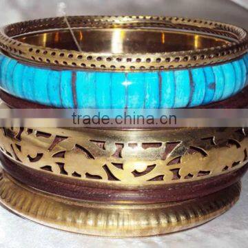 Floral Design Brass Bangle Set of 2 Pieces, Metal Women Bangle 10274 photo-5