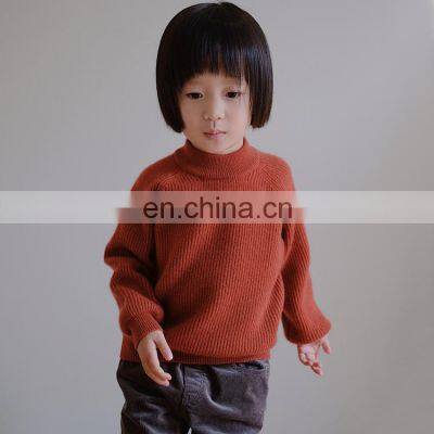 Rib Knit Kids O Neck Cashmere Pullover Sweater photo-3