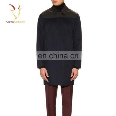 Men's Fashion Leather Trim Wool Cashmere Blended Winter Coat