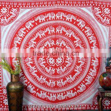 Indian Tapestry Cotton Bedding Bedsheet Mandala Elephants Print Wall Hanging Tapestries Throw