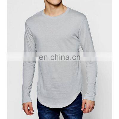 Long line long sleeves custom scoop bottom t-shirt for men Crew neck t shirt for men cheap shirts Manufacturer