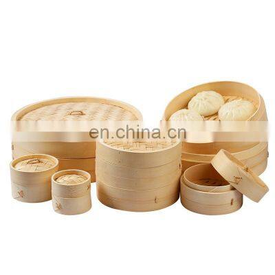 Bamboo Round Steamer Eco-Friendly Factory Price  2 Tiers 1 Lid with Customized Logo Printing