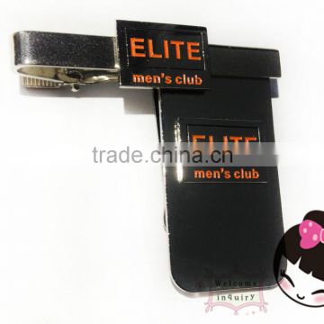 Custom metal lapel pin money clip tie clip elite men's club soft enamel orange letter