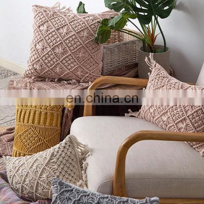 Hot Selling Woven Macrame Cushion Pillow Cover Bohemian home decor 100% cotton handwoven