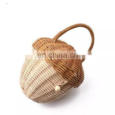 Wicker Acorn Christmas decor Rattan Basket with Handle, Cheapest Cute Wicker Bag Kids Toys Wholesale Supplier