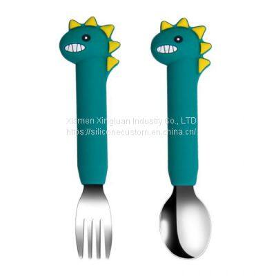 Silicone Baby Small Spoon and Fork With Dinosaur Shape photo-2