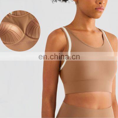 Wholesale High Stretch Fitness Gym Bra Fixed Pads Sports Yoga Bra Top Color Blocking Shockproof Outdoor Training Wear Apparel