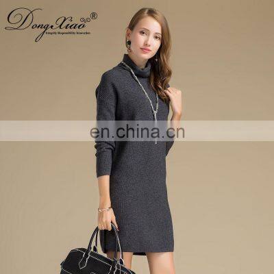 Wholesale 100% Cashmere Turtleneck Long Dress Solid Color Women's Casual Sweater for Winter Knitted OEM Service photo-4