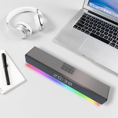 New Style Rgb Cool Lights Soundbar Speaker With Digital Clock Wireless Home Theater Sound Bar Speaker For Tv Pc