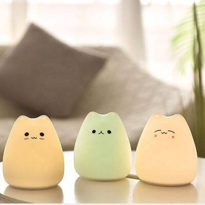 drop shipping Colorful Small Cat Silicone LED Night Light for Kids children Table Lamp bedroom light Changing Tap Night Light