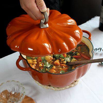 High Quality Cast Iron Cookware Stock Pot 24cm Orange Green Enamel Saucepan Halloween Pumpkin Pot With Lid photo-3