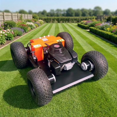 Características de jardín. Corte de césped cuidadoso. Venta directa de la fábrica. Precio bajo. Compra en línea. Cortacéspedes de 4WD controlado por control remoto