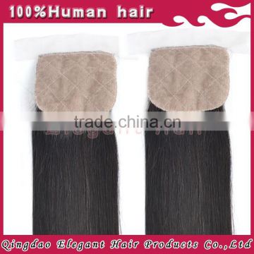 Cheap 4*4 inch natural part Swiss lace brazilian virgin hair silk top lace closure