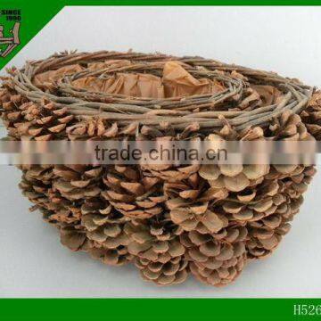 Natural Pinecone material round basket