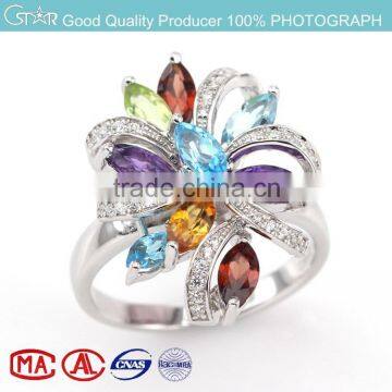 Stock Classical 925 Sterling Silver Promotional Ring With Mix Natural Stone