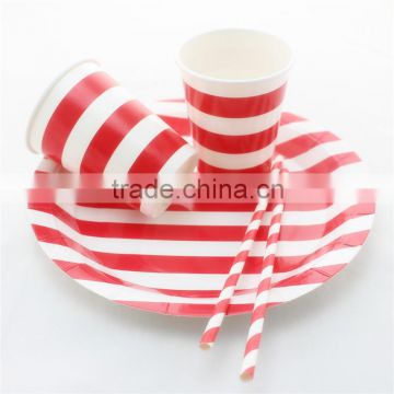 Apple Red Striped Paper Tableware Sets for BBQ Buffet Picnic Party Wedding