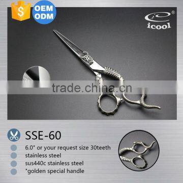 Striped handle hair scissors made of 440c